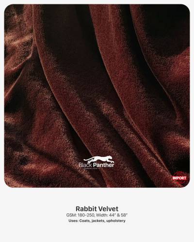 Imported Rabbit Velvet Fabric 180-250 GSM | 44” & 58” Width | Coats, Jackets & Upholstery in Surat